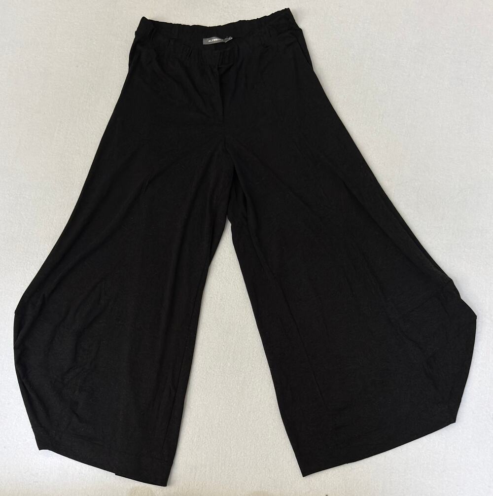 Alembika Black Punto Pants Size 2 US Medium Lagenlook Wide Leg Drape